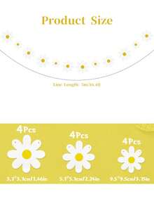 一套雏菊毛毡花环，彩色雏菊毛毡花环，彩色花叶链花环，春季生日婚礼派对装饰，花卉拍照道具，波西米亚风雏菊家居房间悬挂花环，适合生日、婴儿派对、婚礼背景装饰 - 彩色 - 查看 9