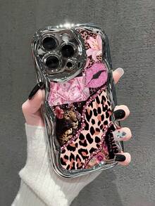 豹纹唇彩电镀奶油质感软壳，兼容 17/17 Pro Max/ 16/ 16 Pro/ 16 Pro Max/ 15/XR/7P/8P/P12 Pro Max/P13 Pro Max/P14 Pro Max/P13/P14/P11/P12/P14，女士柔软防摔，XS/S/XS Max/78GES2，可爱时尚加厚手机壳 - 彩色 - 查看 2