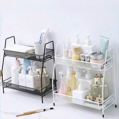 1 chiếc kệ sắt hai tầng, kệ trưng bày mỹ phẩm để bàn, kệ đựng gia vị, giỏ đựng đồ để bàn, kệ đựng đồ phòng tắm, giá đựng đồ tắm, bàn làm việc, trang trí nhà cửa, thích hợp cho nhà bếp, phòng tắm, phòng ngủ, văn phòng, ký túc xá và các không gian lưu trữ nhỏ khác, vật dụng cần thiết cho mùa tựu trường.