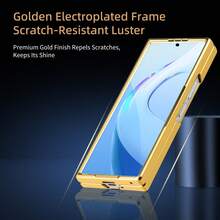 Fashionable Gold-Plated Ring Striped Leather Phone Case With Tempered Glass Screen Protector, Compatible With Samsung Galaxy Fold 3/4/5/6/7, Anti-Drop Protective Cover - Pink - View 5