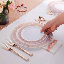 150/100/50/25/10pcs Rose Gold Flatware Set, Includes Cake/Salad Forks, Spoons, Plastic Material Reusable And Washable Cutlery Set, Suitable For Home, Restaurant, Wedding, Outdoor, Birthday, Party, Holiday Gathering, Kitchen Accessories, Valentine's Day, Back To School Party, Dinnerware Set, Kitchen & Dining - Rose Gold - View 10