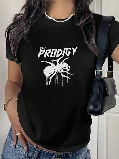100% Cotton The Prodigy Spider Design On Black Round Neck Short Sleeve T-Shirt Women's Men's Fashion Summer Tops Printing Graphic Tee