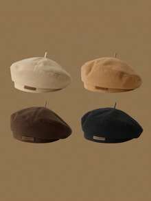 Merlader 女士贝雷帽，秋冬季，日式复古，百搭，字母装饰，修饰脸型，八角帽，南瓜帽。