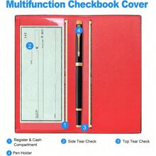 Premium Leather Checkbook Cover For Men And Women Checkbook Holder Wallet RFID Blocking - 紅色向上 - 查看 2