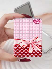 1 pièce Miroir de poche compact pliable de la série de dessins animés Y2K, léger, ultra-fin, miroir à main portable en PU, convenant à de multiples scénarios, avec des éléments classiques comme papillon, fleur, rose, cœur, lèvres, nœud, imprimé léopard, structure de pliage délicate, résistant aux rayures, fiable, facile à transporter - Multicolore - Voir 12