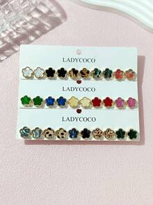 LADYCOCO 5/15对优雅多色玛瑙纹理幸运草耳环套装，适合女士日常佩戴（耳针由柔软的钛金属制成，运输过程中可能会弯曲。收到商品后您可以将其掰直。） - 彩色 - 查看 2