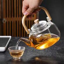 1pc Thick, Heat-Resistant, High Borosilicate Glass Tea Set With Steel Infuser, Transparent Flower Tea Pot - 1 Transparent Teapot - View 2