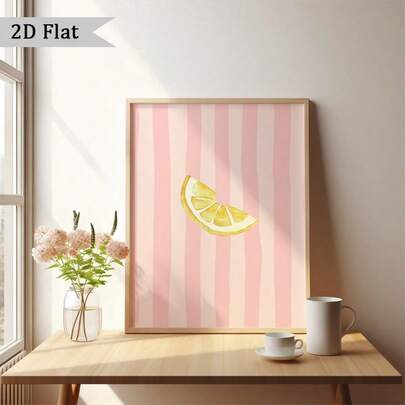 1 st. väggkonst med rosa citronskivor, modern färgglad ljus fruktköksväggdekoration med rosa ränder, minimalistisk citronkonstposter, väggdekoration för sovrum, vardagsrum, lägenhet, restaurangkök, ingen ram