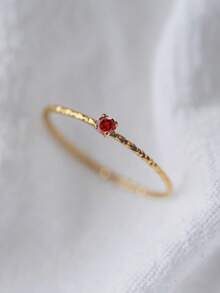 闪耀奢华小众精致迷你钻石18K金戒指，星空钻石戒指，优雅珠宝 - 紅色迷你鑽戒 - 查看 3