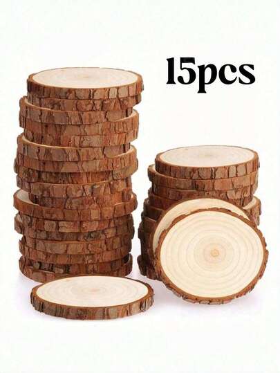 5/10/15pcs Natural Round Wooden Slices, Size 2.4-4.0 Inches, Suitable For Handmade Wooden Slices, Wooden Rings, Art Wooden Slices, Coasters, Rustic Wedding And Hand-Painted Easter Decorations, DIY Pendant Crafts, Valentine's Day Gifts, And DIY And Painting Craft Materials