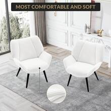 Sillón Tapizado de Pana Texturizada Moderno Patillas Negras Ahusadas Ancho 27.76" para Sala Dormitorio Oficina (Blanco) - Blanco - Ver 6