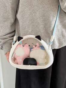 1 PC Girls Cartoon Rice And Vegetable Roll Large Capacity Plush Cross Body Bag Cross Body Baby Bag One Shoulder Baby Bag For Students Pain Bag - Multicolor - View 2