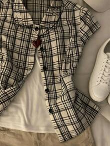 女士复古休闲修身格子衬衫，夏季 - 彩色 - 查看 2