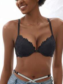 Women's Front-Fastening Underwire Push Up Bra - Anti-Sag & Sexy- Sculpting & Comfort - Black - View 9