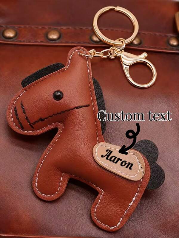 Customized Horse-Shaped Keychain, Can Customize Text & Letters. Monogram, Suitable For Keys, Bags, Can Be Used As Pendant Or Clip. Valentine's Day Gift, Festival, Easter, Daily Versatile Accessory, Birthday Gift, PU Leather Simple & Stylish Creative Little Horse Cute Car Keychain, Bag Charm.