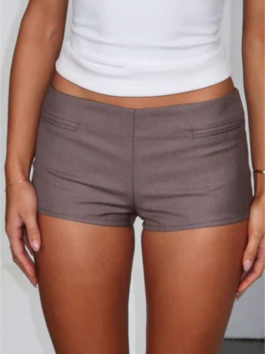 Women Y2k Micro Shorts Low Rise Skinny Booty Shorts Hot Pants Back Zipper Going Out Mini Bottoms Streetwear - 咖啡棕 - 查看 1