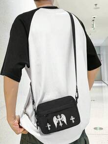 peach tree Bolso de hombro oblicuo, bolso cruzado cuadrado pequeño casual para hombres, unicolor minimalista de uso diario versátil - Negro - Ver 4