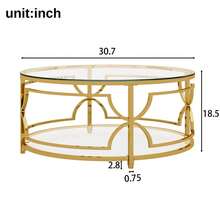 MERAX Round Tempered Glass Coffee Table In 30.7",Luxurious Geometric Metal Frame,Gold Finish & Lower Shelf, Transparent - 透明的 - 查看 7