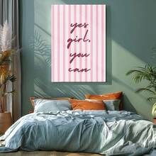 1pc Yes Girl You Can Wall Art, Valentine Decor, Galentine Gift, Pink Framed Wall Art, Wrapped Canvas Poster Vintage Prints, Yes Girl, You Can - Minimalist, Minimalistic, Modern, Bold Style, Perfect Gift Decor, Wall Art for Living Room Bedroom Office, Hanging Hardware Included - Wrapped Framed Canvas, Vertical - Lienzo enmarcado - Ver 7