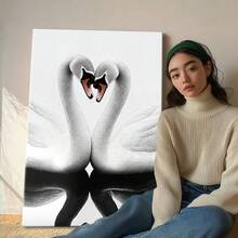 1pc Valentine Day Gift, Spring Wall Art, Christmas Decor Framed Wall Art, Wrapped Canvas Poster Vintage Prints, Swans, Hearts, Romantic Birds - Botanical, Black And White Illustration, Classic Realism, Romantic Art Style, Home Living Room Bedroom Ofice Wall Decor, Birthday Party Decor, Hanging Hardware Included - Wrapped Framed Canvas, Vertical - Lienzo enmarcado - Ver 5