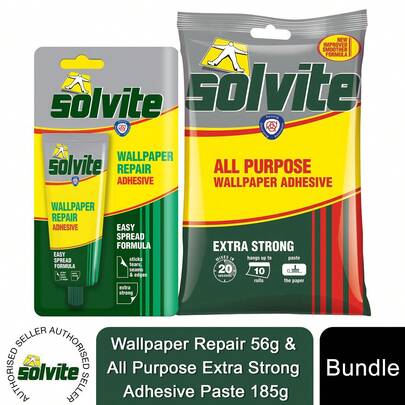  Solvite Wallpaper Repair Adhesive 56g With All-Purpose Extra Strong Paste 185g, Complete Set For Fixing Seams, Tears And Lifting Wallpaper Edges At Home