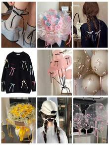 5pcs/10pcs Ribbon Bow Handmade Craft Supplies, Gift Wrapping, Party Decor Bows, Birthday Flower Packaging Satin Ribbon Bows - Matcha Color - View 13