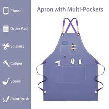 Dulabi Apron, Adjustable Chef Apron For Women And Men With Large Pockets, CooFKing Kitchen Apron With Back Straps - Purple - View 5
