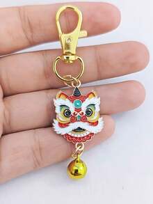 2pcs/Set Chinese Style Spring Festival Lion Dance Bell Keychain Set | Zinc Alloy Pendants With Lobster Clasp, Festive Decoration For New Year - Multicolor - View 4