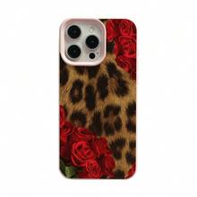Leopard Print Phone Case, Luxurious Style, For Compatible With IPhone 17/17pro/17promax/17Air/Iphone16/16pro/16plus/16promax/15/15promax/15pro/11/12/13/14promax/12mini/13mini/11pro/11promax/12pro/12promax/13pro/13promax/14pro/14promax, Red Rose And Animal Print Gift - 淺粉色 - 查看 4