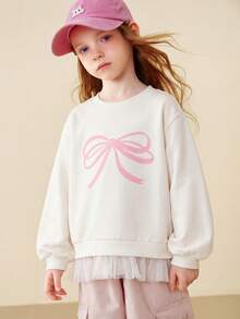 mini bala Girls' Soft Anti-Deformation Mesh Patchwork Sweatshirt, Sweet Top, Spring 2026 Collection - Ivory - View 2
