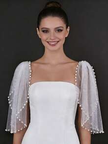 2件装闪亮亮片新娘披肩袖，适用于婚礼、派对、婚纱、连衣裙、吊带裙、女士配饰、披肩 - VG40A-X - 查看 8