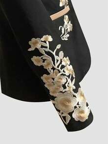 Women's Fashion Elegant Embroidered Front Button Blazer Jacket, Suitable For Daily Office, Gatherings, Autumn/Winter, Lined, Heavy Fabric