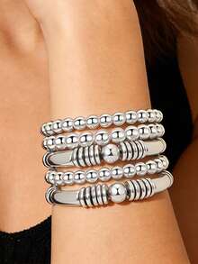 5PCS Chunky Bangles Bracelets For Women Gold Plated Stackable Layered Curved Bamboo Tube Stretch Bracelets Bangle Gift