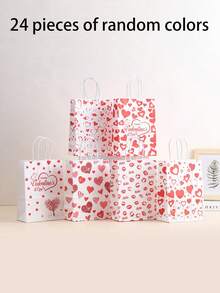 12/6/1 Set Red & White Confession Print Tote Bags, Valentine's Day Heart Gift Bag Set, Made Of Kraft Paper. Valentine's Day Gift Packaging Bags, Romantic Confession Style, Various Heart/Lip/XO Prints, "Happy Valentine's Day" Text, Braided Handle Design, Gift Bag Shape, Gift Packaging - Multicolor - View 12