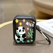 Funda protectora de dibujos animados lindos de panda compatible con el estuche de los auriculares inalámbricos de Apple, resistente a los arañazos y anti-caída - Negro - Ver 4