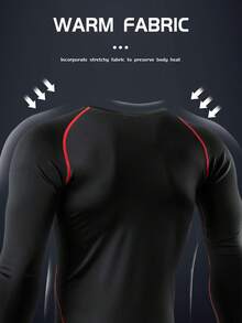 1pc Men's Compression Long Sleeve Breathable Quick-Dry Fitness Top, Tight Core Workout Base Layer, Moisture-Wicking Black - Black - View 6
