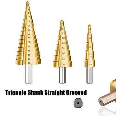 3pcs 4-12/20/32mm High Speed Steel Titanium Coated Stepped Drill Bits, Metal & Wood Stepped Conical Drill Bits For Power Tools
