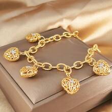 1件装时尚奢华女士镂空心形嘻哈朋克手链，新娘婚礼生日派对情人节开斋节珠宝礼物 - 金黃色 - 查看 1