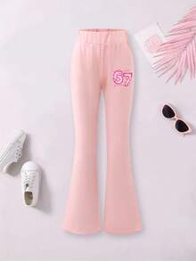 2pcs/Set Girls Gemini Sweet Number "67" & Satin Star Print Round Neck Short Sleeve T-Shirt + Sweet Number "67" & Satin Star Print Flare Pants, New Spring/Summer Kids Outfit - Multicolor - View 4