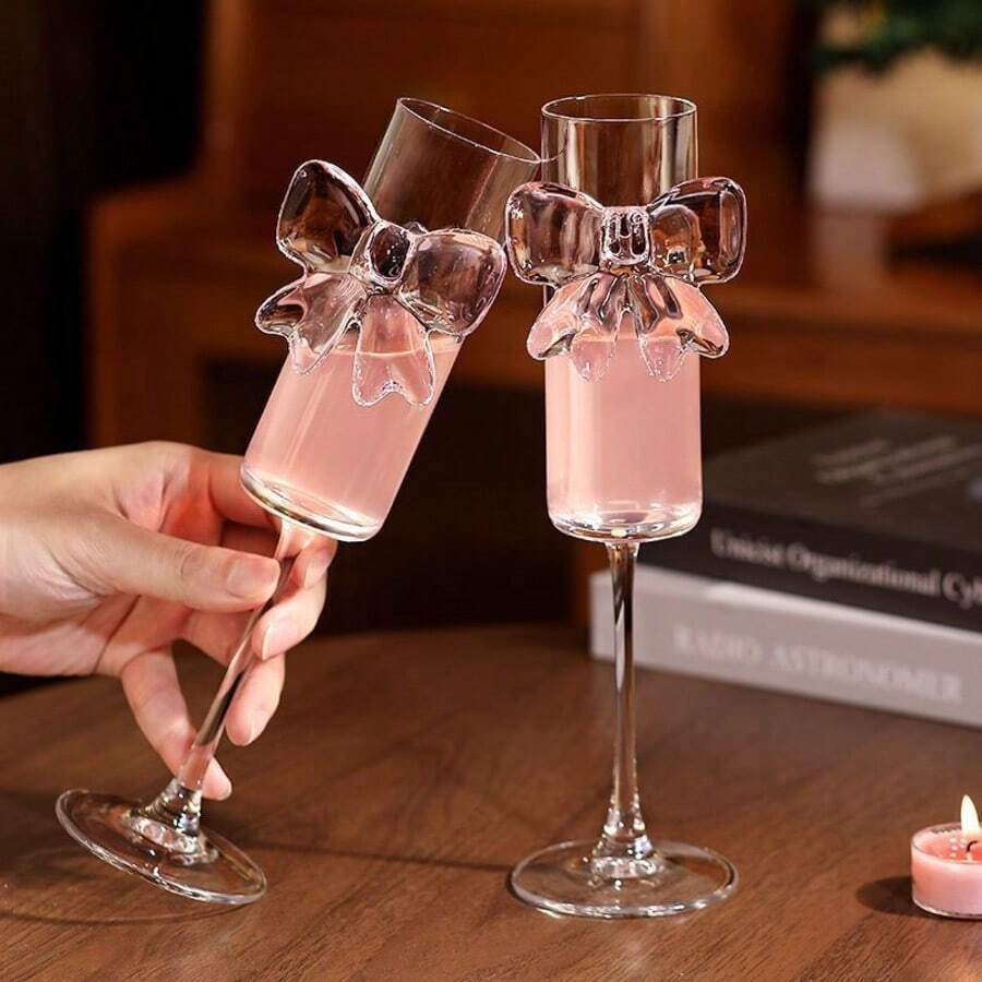 2PCS Butterfly Shaped Champagne Cup Set Glass Butterfly Tall Cup Party Date Champagne Cup Home Crystal Cup Pair - Multicolor - View 1