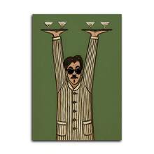 1pc/Set Minimalist Waiter Wall Art Print, Retro Server Wall Decor, Wine Glasses Bar Poster, Funny Kitchen Art Gift, Cafe Bartender Illustrationv Print, French Waiter Serving Drinks, Bar Cart Art, Aesthetic Wall Art, No Frame - Multicolor - View 7