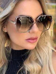 1pc Fashion Square Large Frame Fashion Glasses, European & American Style, Suitable For Travel And Driving - Multicolor - View 3