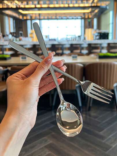 2/6/12/24pcs Stainless Steel Appetizer Forks And Spoons, For Hors D'oeuvres, Desserts And Mixing, Suitable For Home, Kitchen And Restaurant