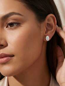 一对8A级高品质立方氧化锆耳钉，925纯银椭圆形切割氧化锆首饰，时尚女士耳环，耳钉，生日、圣诞节、婚礼和订婚时送给女友、妻子、母亲和爱人的最佳礼物 - LZE03 - 查看 9