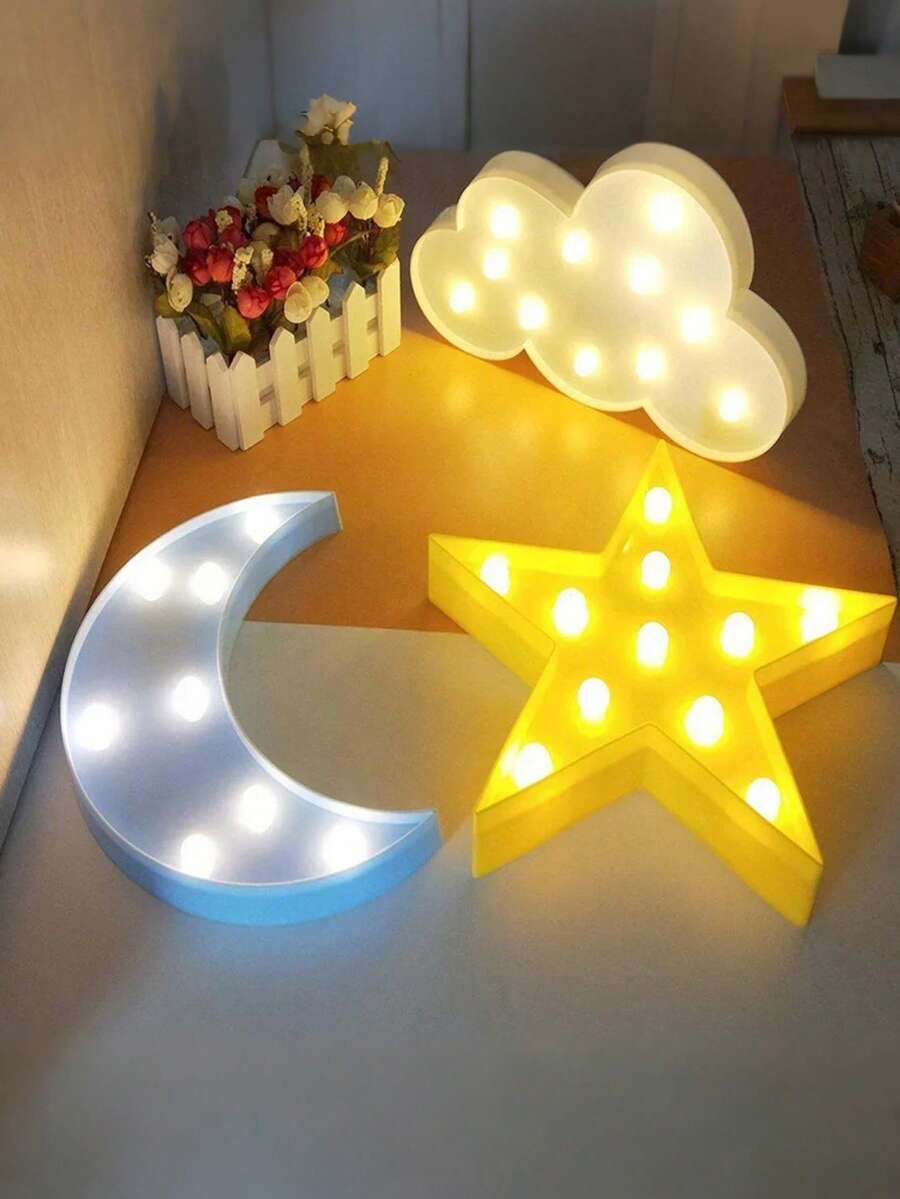 Luces con forma de luna y estrellas con batería LED, iluminación ambiente blanca cálida para el hogar, fiestas, decoración de Ramadán, adecuada para dormitorio, fiesta, boda, decoración festiva - Multicolor - Ver 1