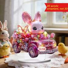 3 adornos de conejo de Pascua, acrílicos planos 2D, para escritorio, manualidades - rosa - Ver 3