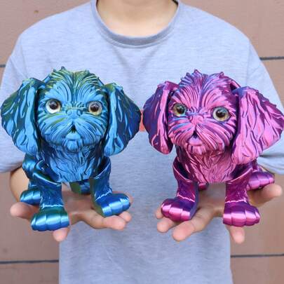 1pc 3D Printed Big Ear Dog Figurine, With Realistic Eyes And Movable Joints, Desktop Decor, Suitable For Various Occasions, Holiday Parties, Birthday Gifts, 3D Printed Animal