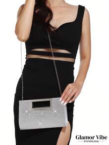 Women's Handbag, Sparkling Rhinestone Sequin Shiny Bag, Shoulder & Crossbody Bag, Simple & High-End Design, Perfect For Wedding, Party, Birthday, Nightclub & Banquet Gift - Silver - View 6