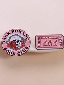 1pc/Set Dark Romance Book Club Enamel Pins Skeleton Roses Brooches Lapel Badges Bookish Girl Jewelry Gift For Readers Friends - Multicolor - View 2