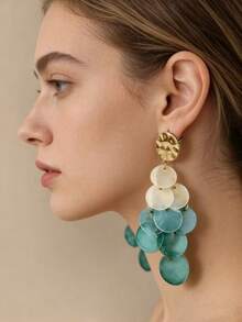 Exaggerated Shell Geometric Round Fashionable Versatile Minimalist Earrings, Luxurious High-End Unique Design - Cadet Blue - View 2